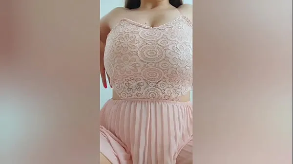 Show Young cutie in pink dress playing with her big tits in front of the camera - DepravedMinx my Clips